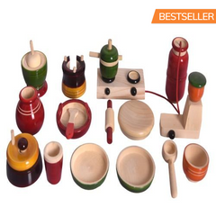 Khel Pani / Wooden Cooking Set / Kitchen Set  for Kids , 15 Pieces Toy set