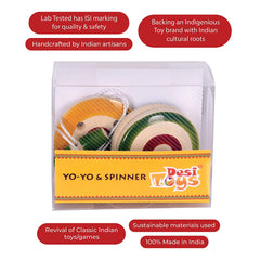 Wooden Yo-Yo & Spinner| Combo Pack Of 10 | Wheezer Toy for Kids | Wood Spinners Ball for Children | Pocket Toys | Traditional Indian Game | Classic Nostalgic Games | for 6 Years & Up | Birthday Return Gift Pack for Kids & Adults