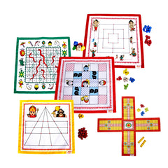 Combo Pack Of 5 Canvas Fabric Board Games|Dashavatar Snakes & Ladders|Nine Men's Morris|Mahabharat Pachisi|Ramayan Chauka Bara|Maa Kali Goats & Tigers|Indian Mythological Themed|Logic & Strategy Games|For 14 yr +|Birthday Gift Pack for Adults & Kids