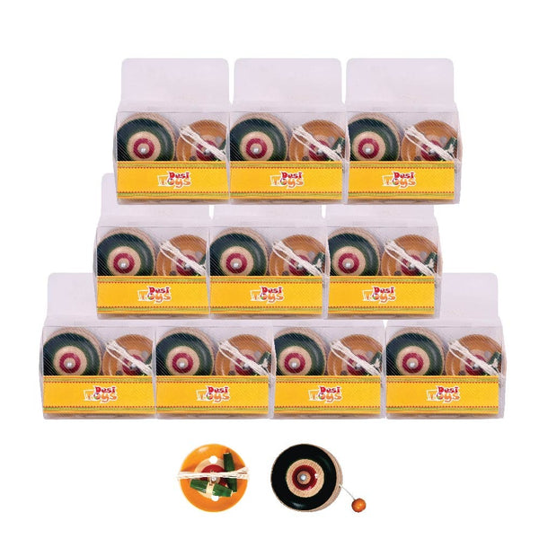 Wooden Yo-Yo & Spinner| Combo Pack Of 10 | Wheezer Toy for Kids | Wood Spinners Ball for Children | Pocket Toys | Traditional Indian Game | Classic Nostalgic Games | for 6 Years & Up | Birthday Return Gift Pack for Kids & Adults