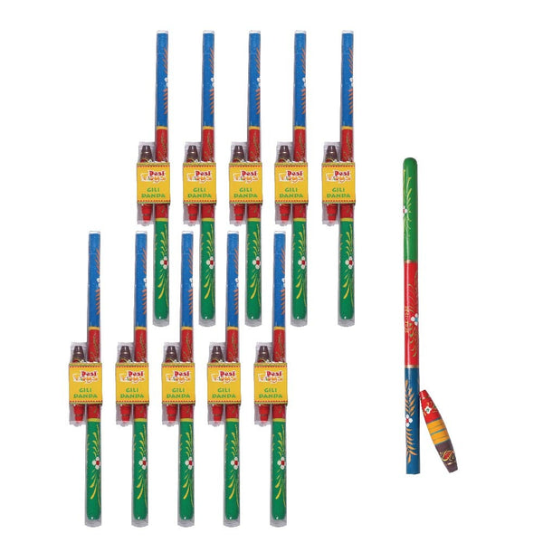 Gilli Danda | Combo Pack Of 10 | The Stick and Peg Game | Traditional Indian Kitti Pul | Classical & Nostalgic Gulli Danda | Outdoor Games | Wooden Viti & Dandu Included | for 8 Years & up | Birthday Return Gift Pack for Kids & Family