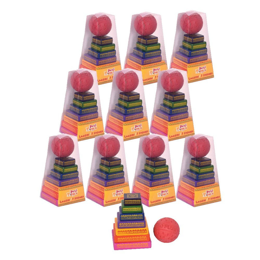 Lagori Pitthu Game | Combo Pack Of 10 | Handcrafted Seven Stones with a Ball | for 8 Years & Up | Multicolor | Traditional Indian Sitoliya | Classical & Nostalgic | Outdoor Games | Birthday Return Gift Pack for Kids & Family