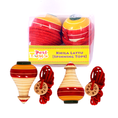 'Desi Toys' Wooden Spinning Tops for Kids / Lattu /Bhawra / Bambaram Pack of 2