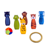 2 in 1 Bowling Cum Ring Toss - Jungle Bowling Game | Wooden | 3 Years +