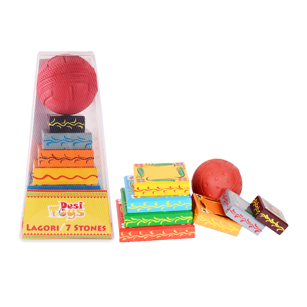 Lagori Game set for Kids /Seven  Stones / Pithu / Sitoliya - Handpainted