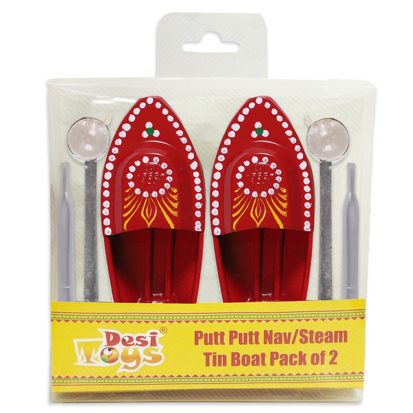 Putt Putt Nav | Pop Pop Steam Boat | Red Color | Classic Indian Toys | Nostalgic Tin Water Toy | Free Candle & Dropper | Powered by Flame | ‎Size - 15.2 x 6.9 x 4.1 cms | For 14+ Children | Pack of 2