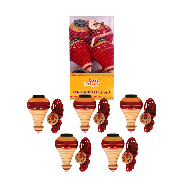 Wooden Spinning Tops for Kids / Lattu /Bhawra / Bambaram Pack of 5