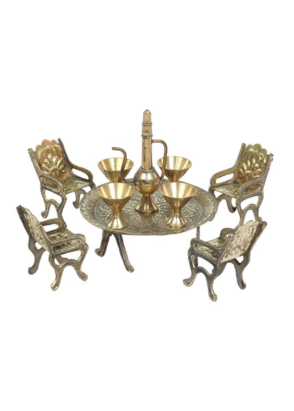 Brass Miniature Table Chair pretend play set/Pital Raja Set, Collectible