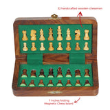 Handcrafted Foldable Magnetic Chess Board Set | Wooden Satranj 7 inches | 6 Years +