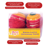 (Pack of 2) Wooden Spinning Tops | Wooden Lattu | 6+ Years