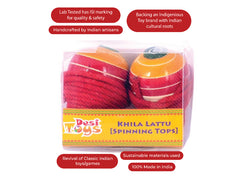 'Desi Toys' Wooden Spinning Tops for Kids / Lattu /Bhawra / Bambaram Pack of 2