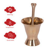 Miniature Mortar & Pestle | Brass Khalbatta | Collectible Pretend Play Set
