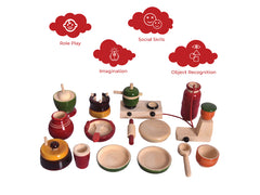 Khel Pani / Wooden Cooking Set / Kitchen Set  for Kids , 15 Pieces Toy set