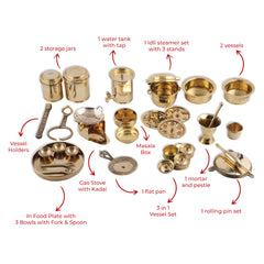 Premium Brass Miniature Pretend play Kitchen set / Cooking Set, Brass Bhatukli Set ,Collectible