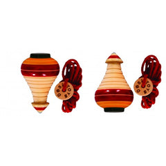 'Desi Toys' Wooden Spinning Tops for Kids / Lattu /Bhawra / Bambaram Pack of 2